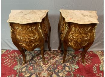 Pair Of Bombay Style Drawer Marble Top Stands