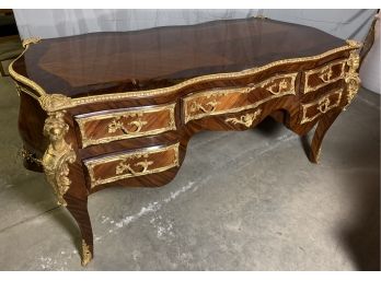 Large Brass Top Bombay Style With Large Figural Corner Desk