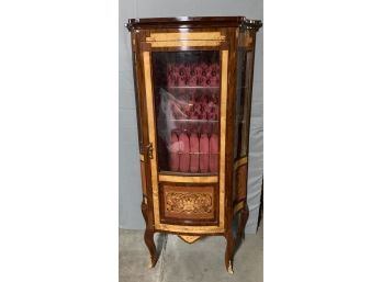 Inlaid Curio Cabinet With Turfed Fabric Back