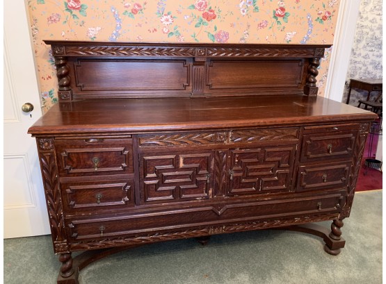 Carved Oak Large Server With Twisted Legs