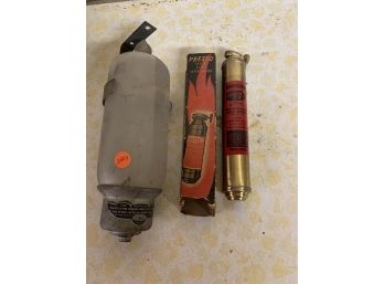 2 Vintage And Antique Fire Extinguishers Including Presto W/box And Auto Fyr Stop