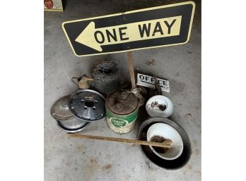 Garage Lot With As Sign, Barbed Wire, Vintage Light, And Others