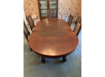 Oak Dining Room Set With A Large Table And 5 Chairs Carved And Twisted Detail