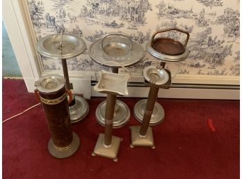 6 Vintage Ashtray Stands Including One With Bakelite Handles