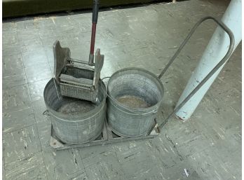 Vintage Galvanized Mop Bucket With Cart