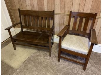 2 Mission Style Oak Sofa And Arm Chair