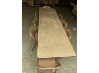 8ft Folding Table With 8 Metal Folding Chairs