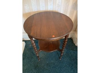 Antique Oak Round Lamp Table With A Twisted Leg