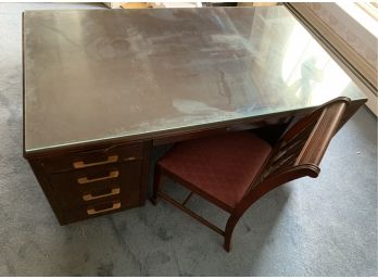 Large Retro Style Office Desk With Mahogany Chair