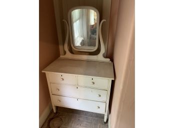 Painted White 2 Over 2 Dresser With Mirror