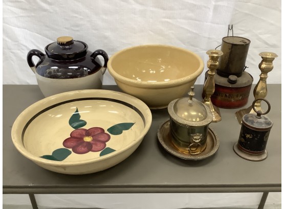 8 Piece Grouping Of Country Items Including A Large Mixing Bowl And Watt Ware Bowl