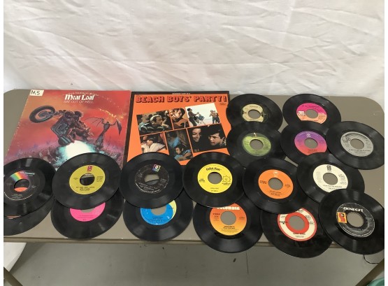 Collection Of Record Albums Including 45’s Beach Boys, Beatles, And Aerosmith