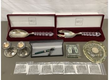 Grouping Of Serving Pieces And Money Ash Tray, And Paper Weight