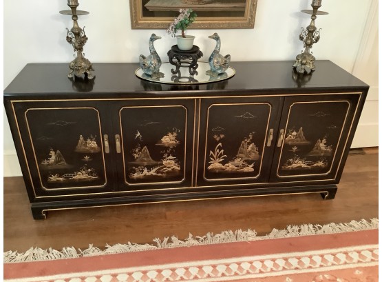 Oriental Hand Painted Server With Drawers At The Top.