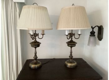 Pair Of 3 Armed Brass Lamps