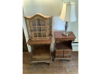 4 Piece Lot With 2 Maple End Tables And Oak Curio