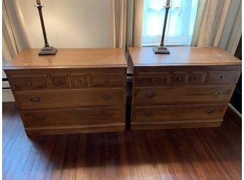Pair Of Heywood Wakefield 3 Drawer Dressers With A Pair Of Lamps