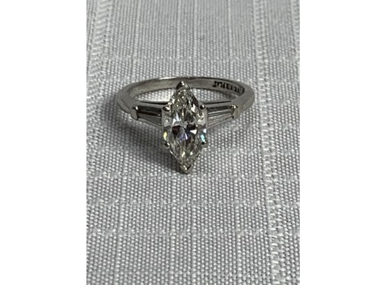 Platinum 1.75+ct Diamond Ring With 1.25ct Center Marquise Cut Diamond