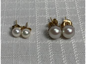 2 Pairs Of 14kt Gold Pearl Earrings
