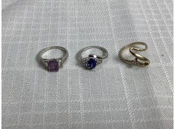 3- 10kt Gemstone Rings With Some Diamond Chips 6.5