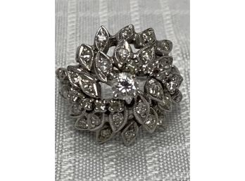 14Kt White Gold Diamond Cluster Ring Approx.  1cttw