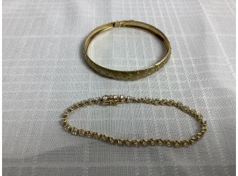 2- 14kt Gold Bracelets With Stones For Repair 11.6 Grams