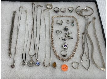 Large Sterling Jewelry Lot Including Some Gemstones
