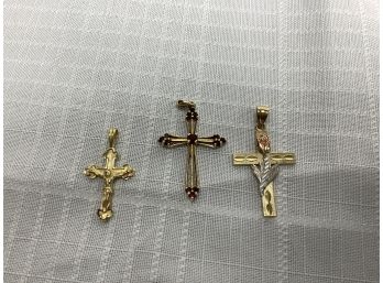 3 14kt Gold Crosses One With Garnets 5.1 Grams