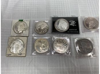 8- 1 Oz .999 Silver Rounds With Assorted Styles