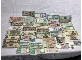 Assorted Lot Of 40+ Pieces Of Foreign Paper Money