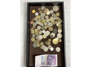Assorted Foreign Coins And Paper Money