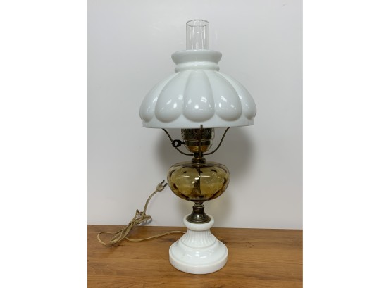 Amber And Milk Glass Table Lamp