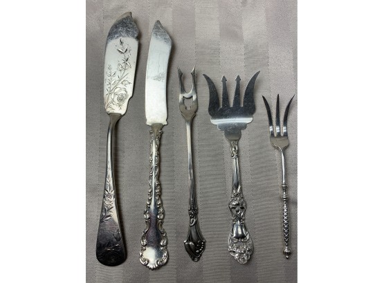5 Pc Sterling Silver Knives And Forks 3.3 Ozt