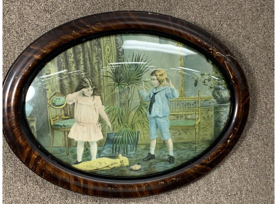 Victorian Convex Framed Print Of Children Playing