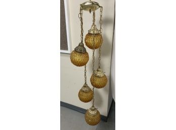 Large Vintage Amber 5 Globe Drop Light Fixture