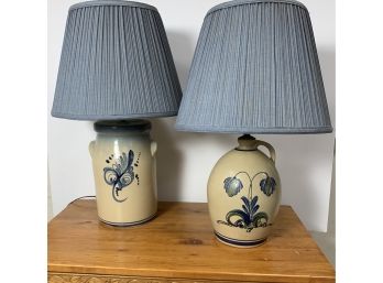Pair Of Olde Cape Cod Stoneware Painted Lamps
