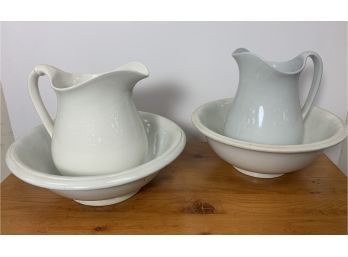 Two Iron Stone Pitcher And Bowl Sets