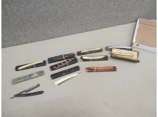 11 Vintage Straight Razors- Makers: German, Wilbert Cutlery Company And Wade And Butcher Sheffield Englnd