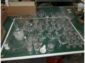 Large Lot Of Miscellaneous Clear Glass Including Drinkware, Bud Vase, Some Pyrex As Is, Etc.