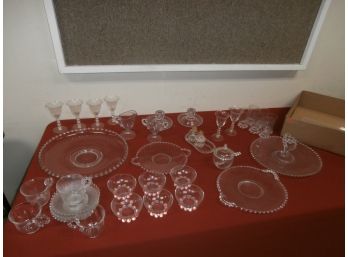 Lot Of Candlewick Glass Including Candlesticks, Platters, Stemware, Sugar Bowl And Others.