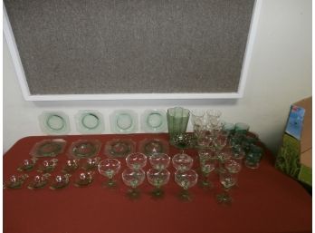 Green Depression Era Glassware Including Signed Heisey