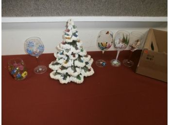 Ceramic Christmas Tree With No Base, Christmas Wine Glasses-hand Painted