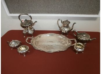 Coffee And Tea Footed Service Is Heirloom Melon-Electroplated , The Platter Is Roger Glen Rose Pattern