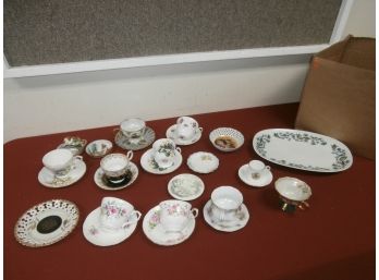 Noritake Cookin Serve Platter And Miscellaneous Cups And Saucers, Various Makers And Patterns