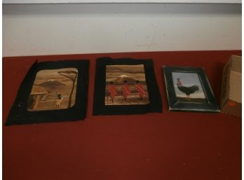 2 Aboriginal Prints And 1 Rooster By Warren Kimble