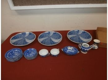 Mixed Lot Of Blue And White, Some Willow Ware, Etc.