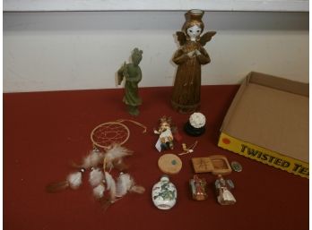 Miscellaneous Lot: Snuff Bottle With Dragon Motif, Katchina Doll As Is, Wooden Asian Carved Miniatures