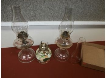 3 Oil Lamps All With Shades