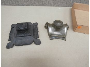 2 Single Ink Wells, 1 Is Cast Iron