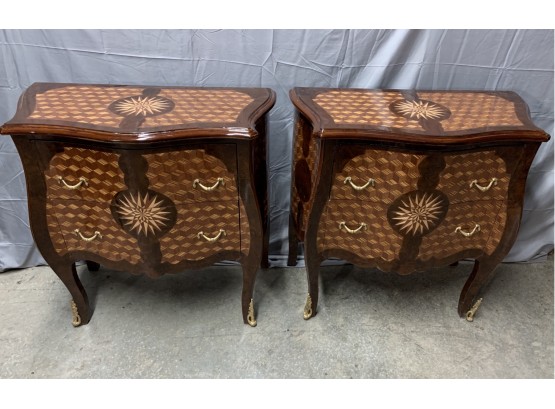 Pair Of Bombay Style Chests With Starburst Tops And Block Optic Inlay